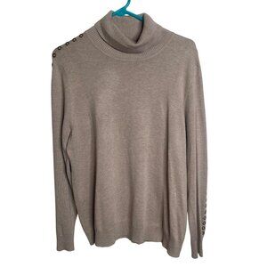 Joseph A Turtleneck Sweater Womens XXL Taupe Neutral Grommet Detail Pullover Fal